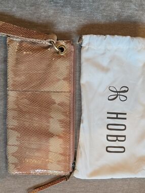HOBO Shimmery Rose Gold Snake-Texture Wristlet